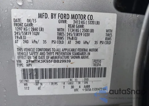 2015 Ford Edge Titanium из США, поврежденный, VIN 2FMTK3K95FBB29939